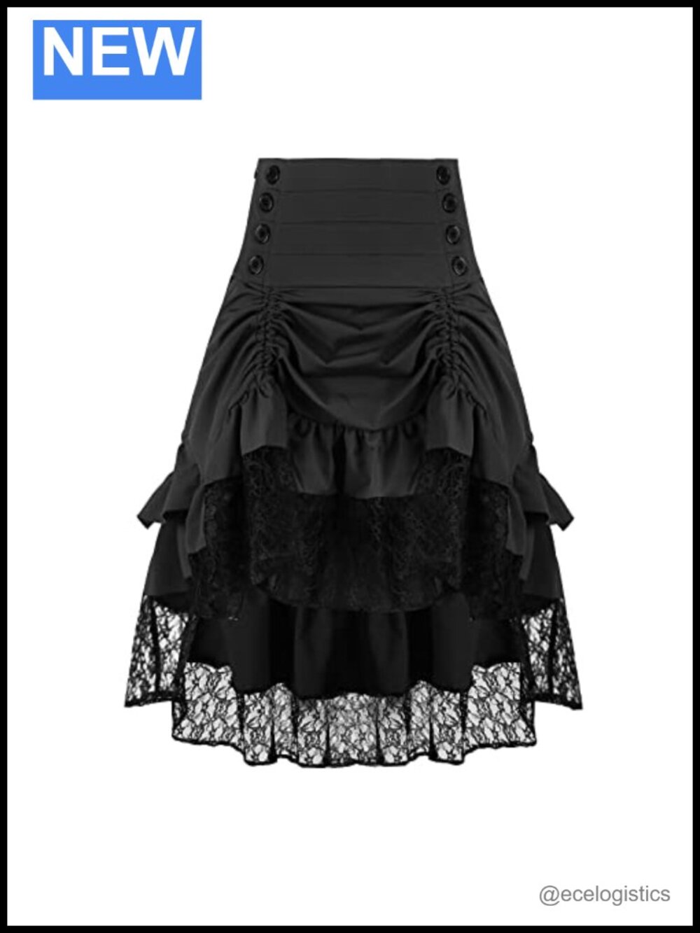 Steampunk Gothic High Low Ruffled Skirt Pirate Midi with Drawstring